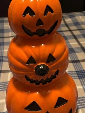 T.J.Maxx Orange Ceramic Triple Jack-O'-Lantern Stack